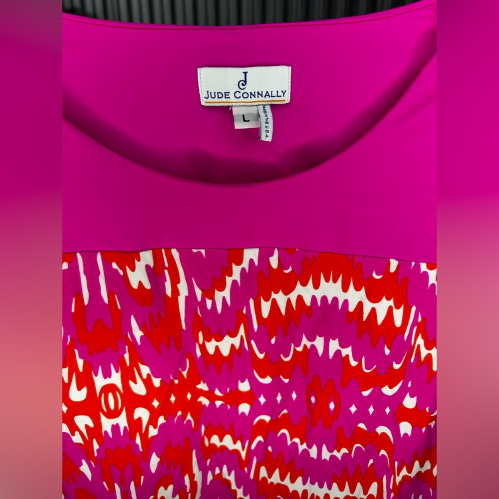 Women’s Jude Connally Pink Orange Geometric Sleeveless Midi Dress Designer Large - Picture 3 of 4